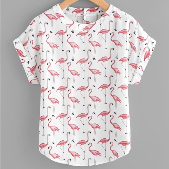 SHEIN Tops - NEW Shein Women’s Flamingo Cuffed Short SleeveTop Size Small